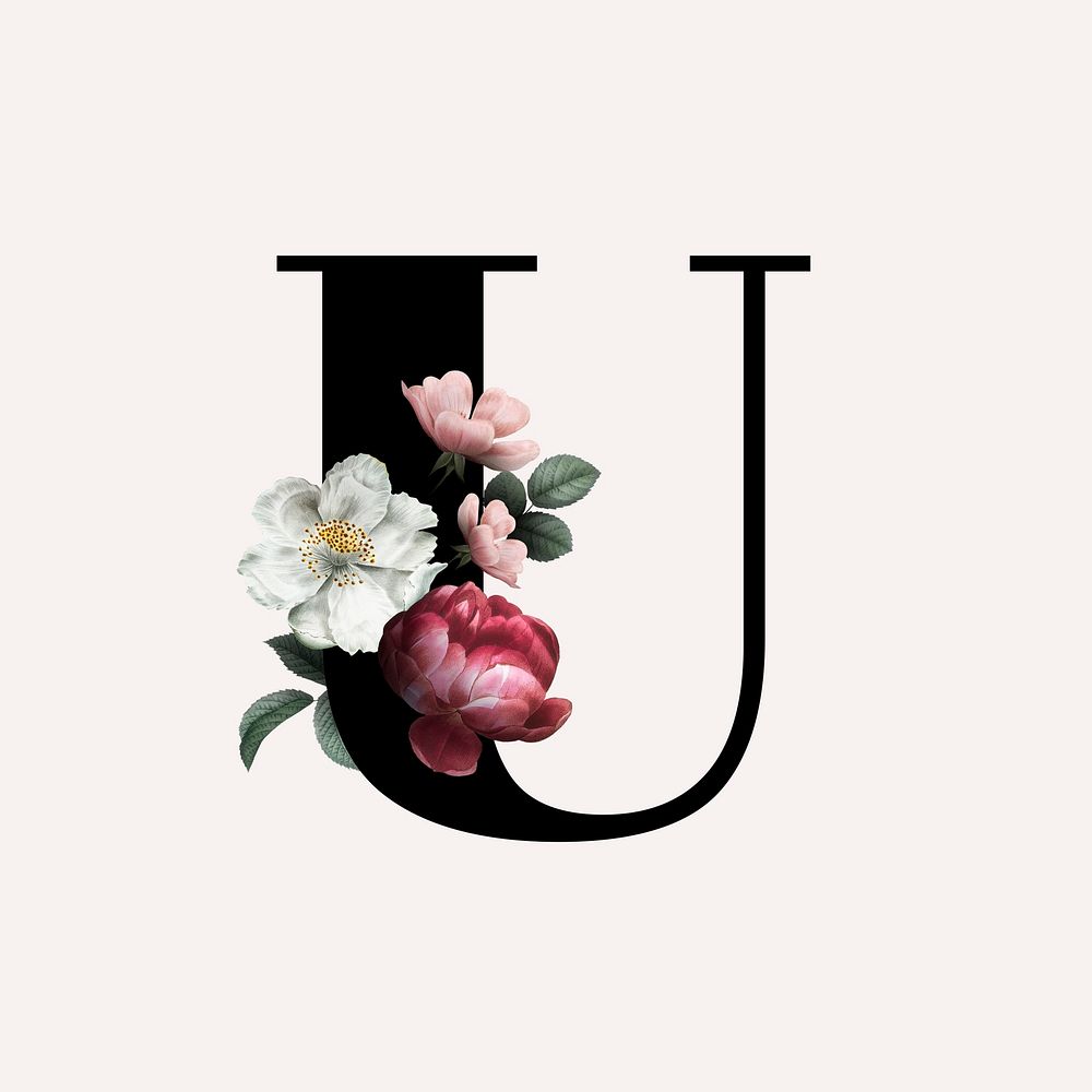 Classic and elegant floral alphabet font letter U
