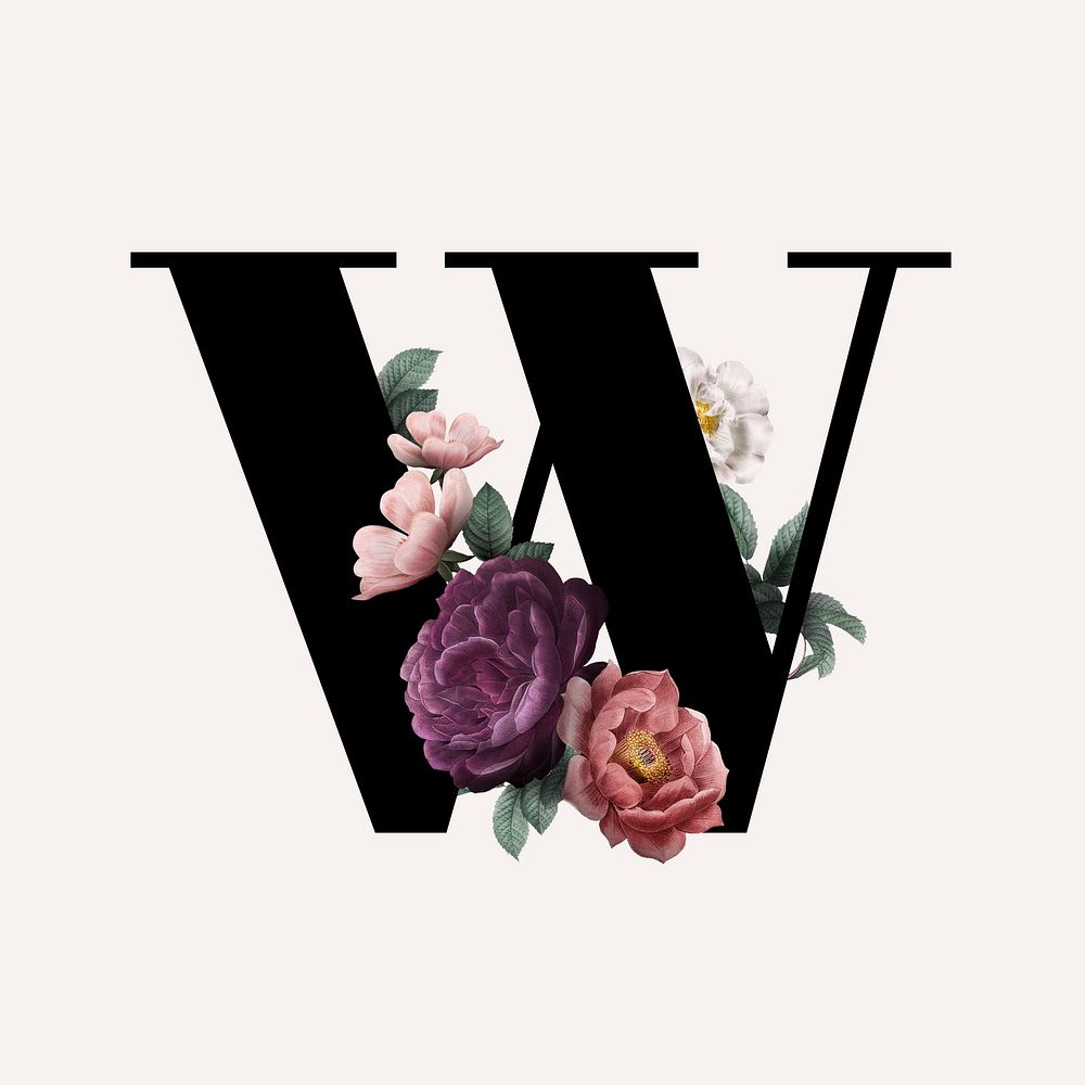 Classic and elegant floral alphabet font letter W