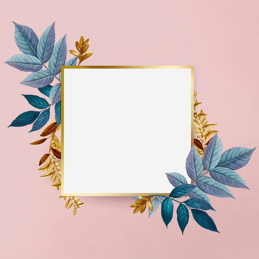 Golden squared frame decorated with colorful leaves illustration