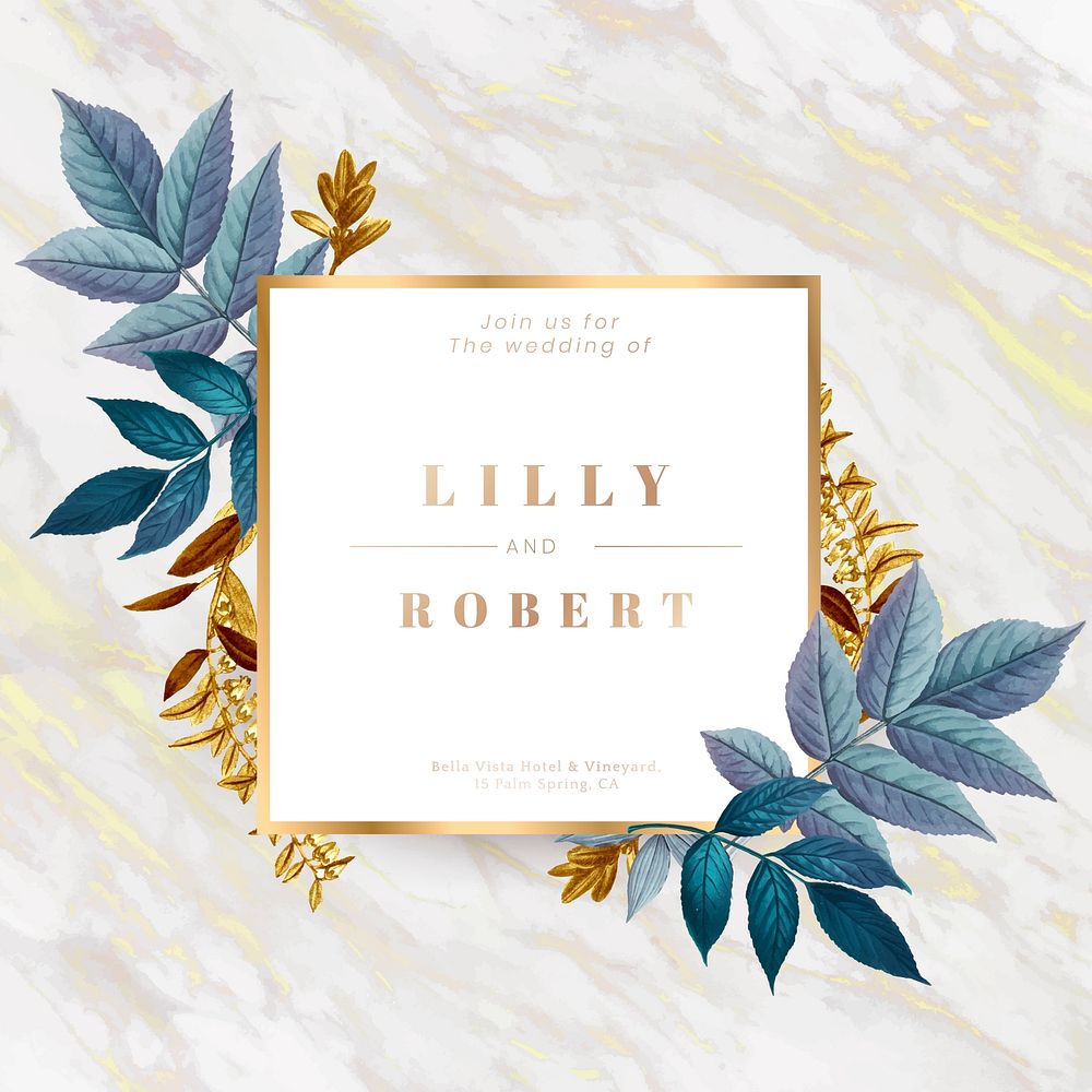 Elegant golden wedding invitation card vector