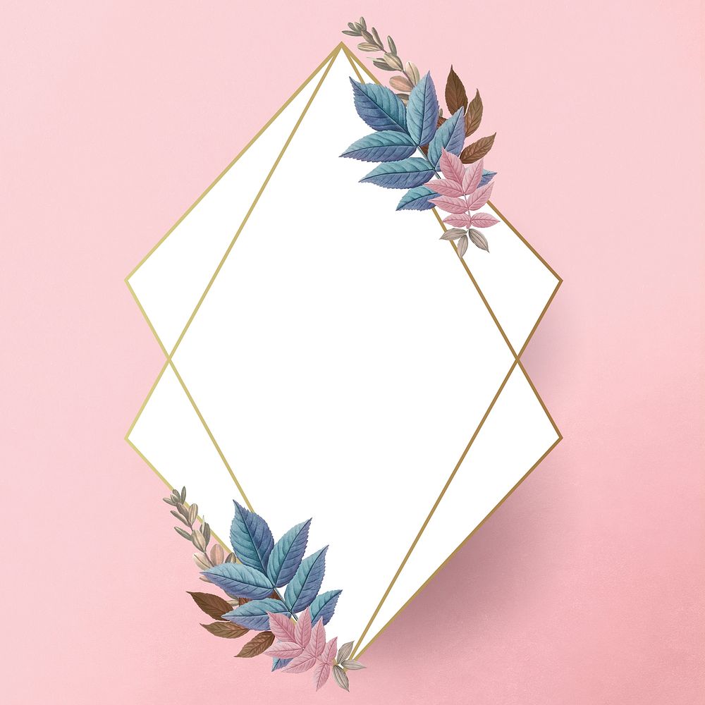 Golden rhombus frame decorated with colorful leaves