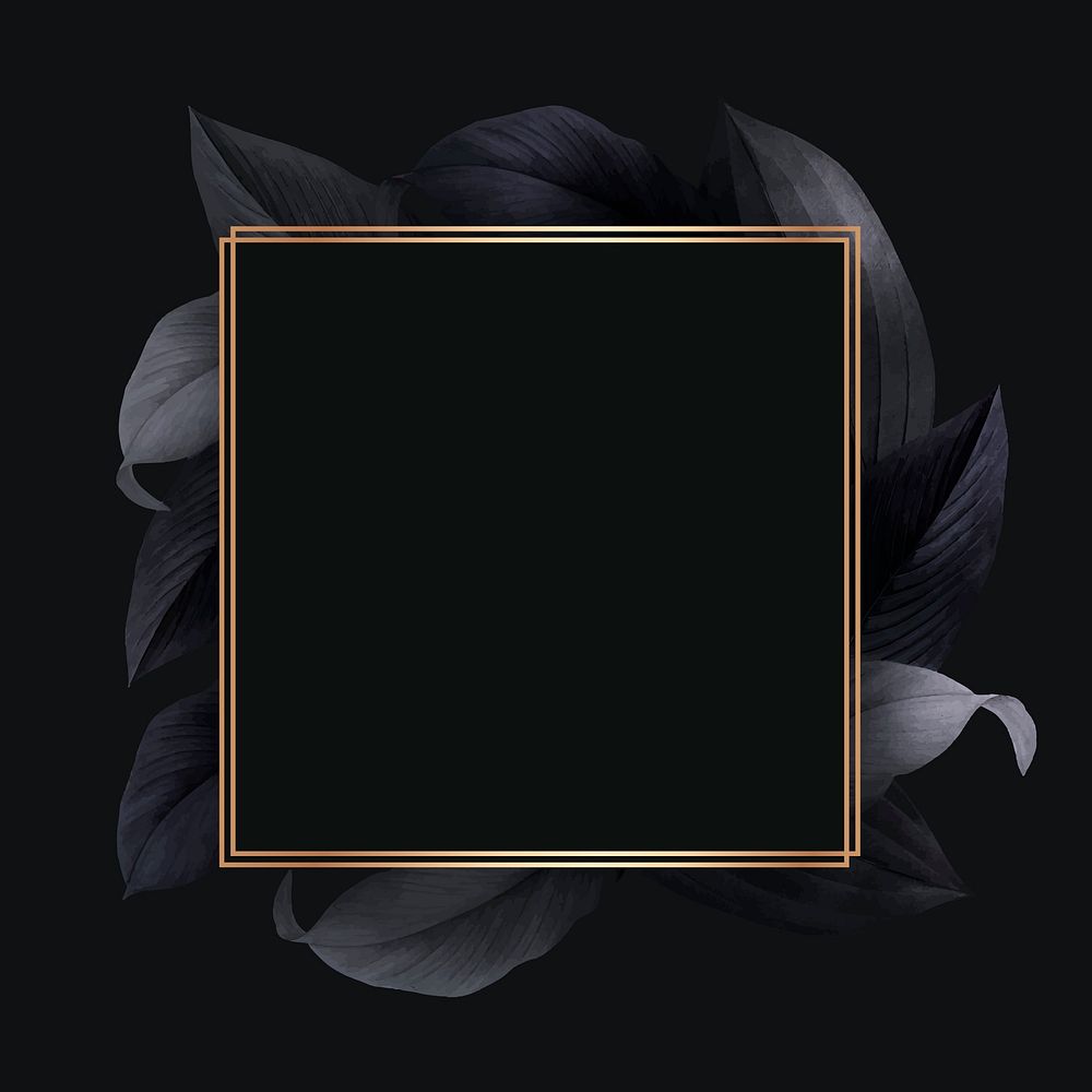 Golden frame on a black leafy background vector
