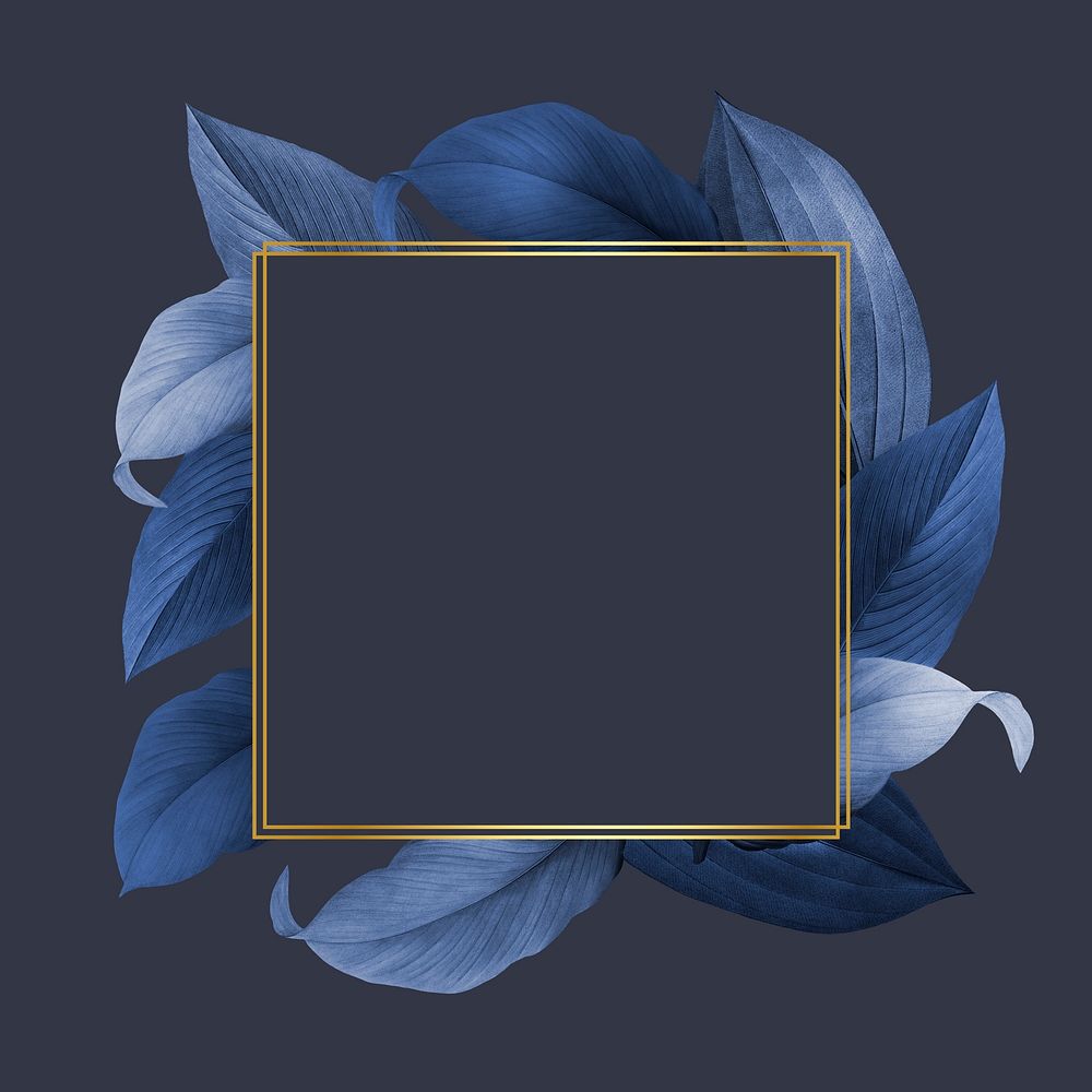 Golden frame on a blue leafy background illustration