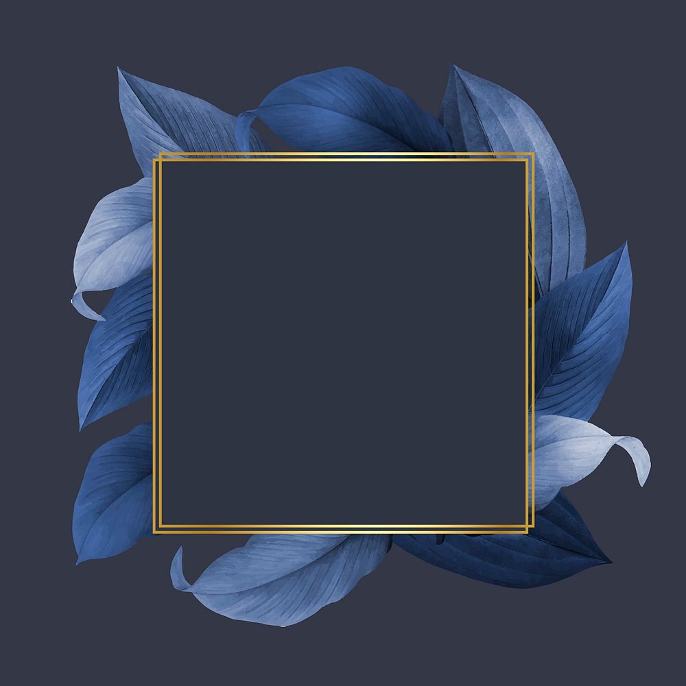 Golden frame on a blue leafy background vector