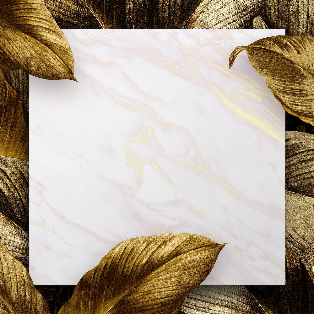White marble patterned paper on tropical leaves background