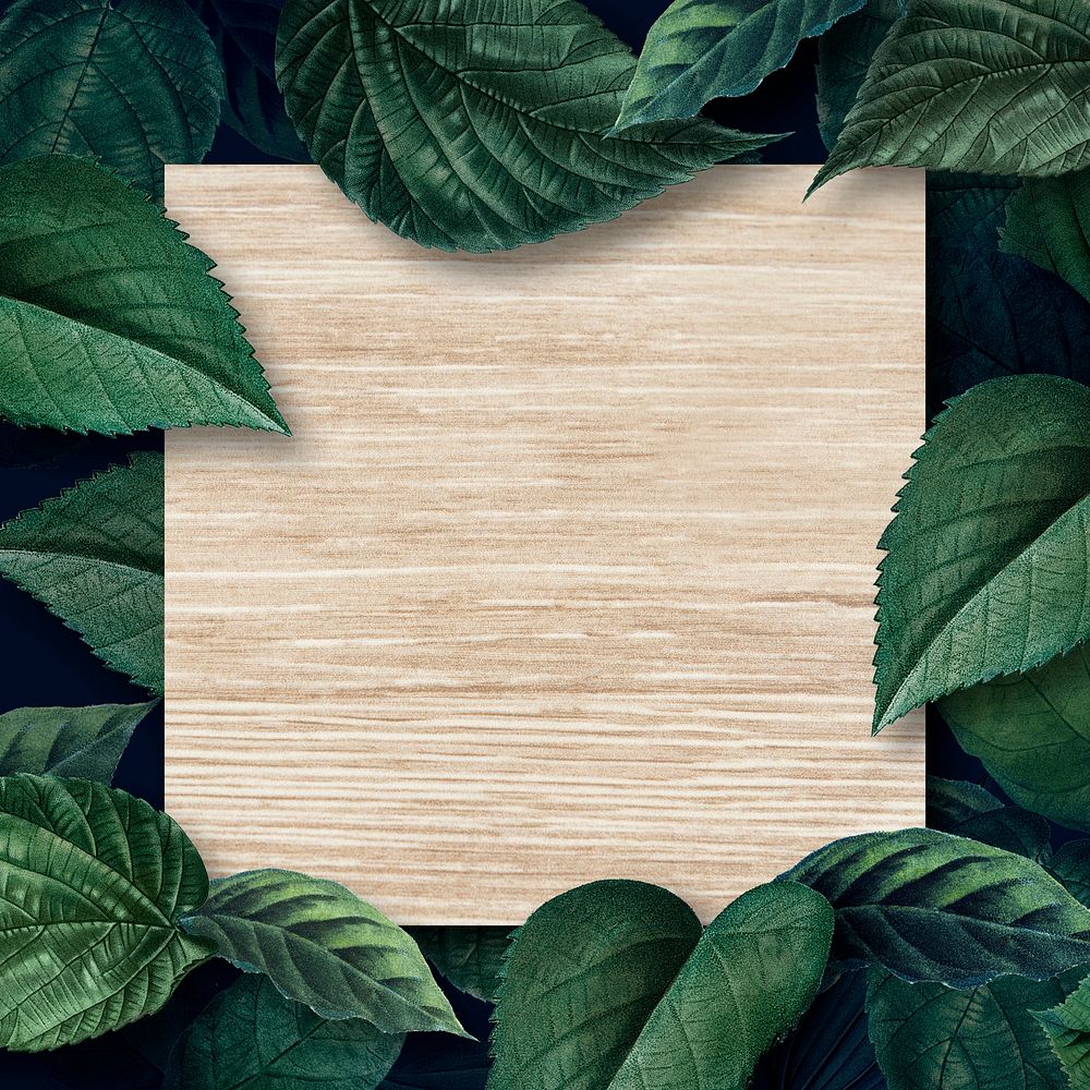Wooden square poster on a leafy background illustration