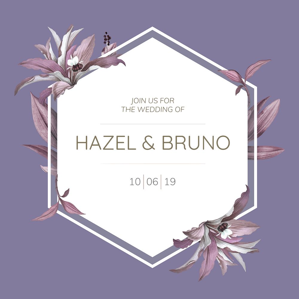 Wedding frame with purple leaves design vector
