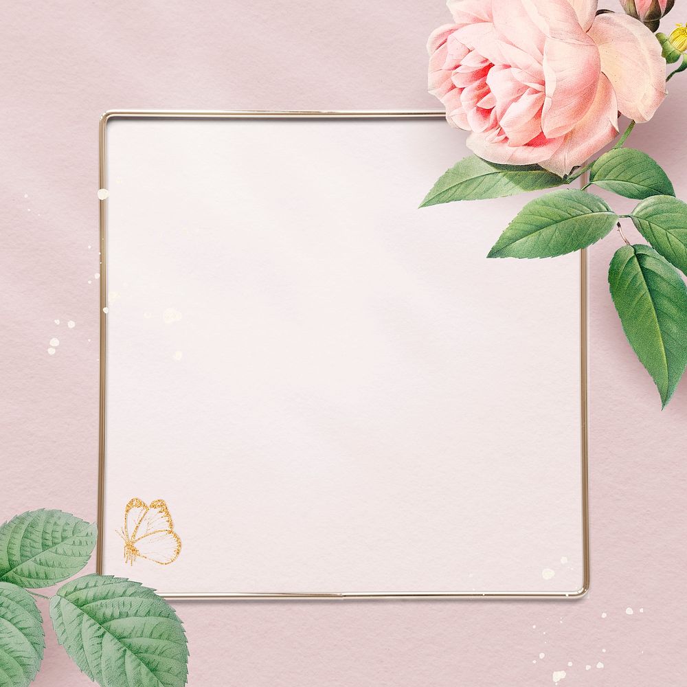 Floral square golden frame vector