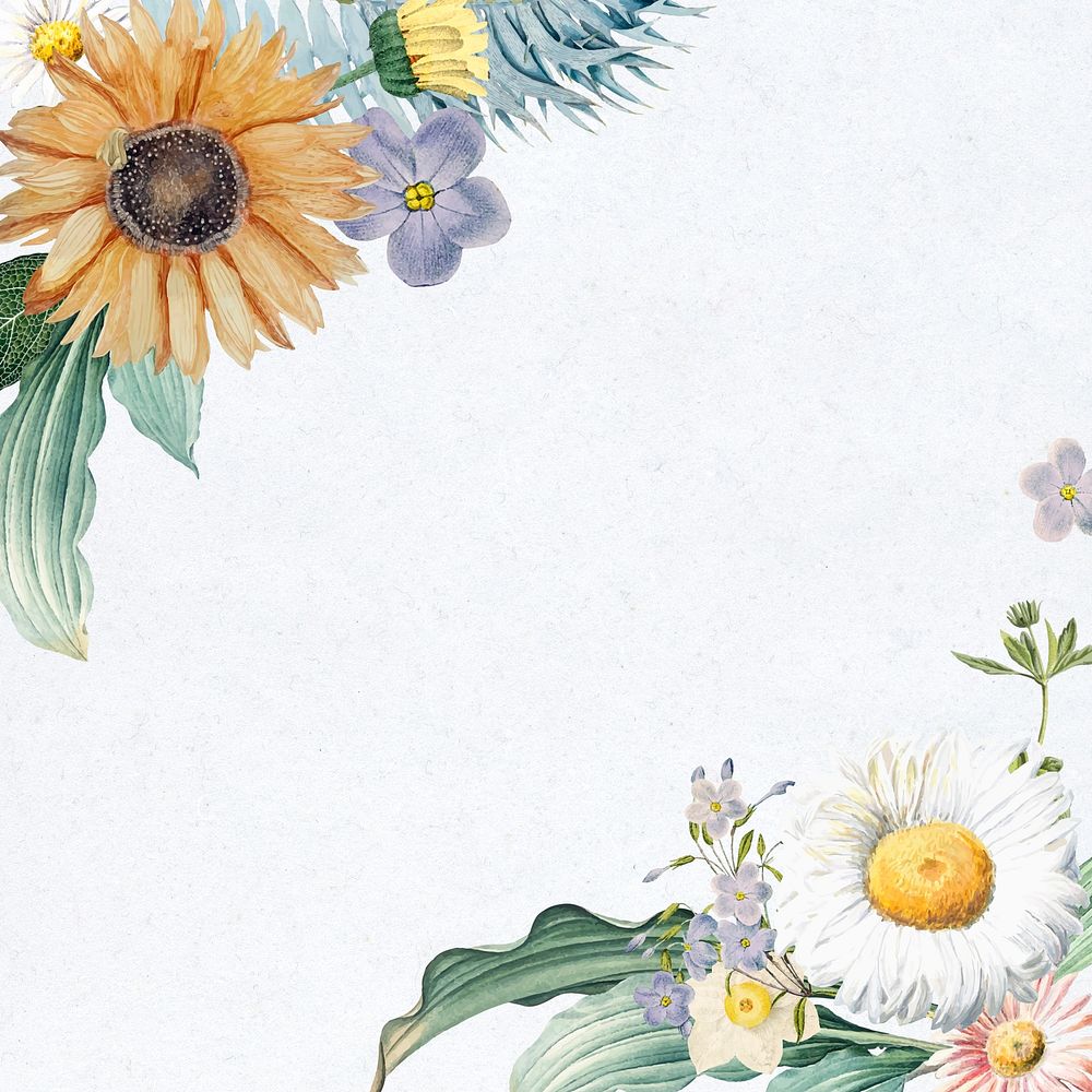 Summer floral border psd vintage flower illustrations frame