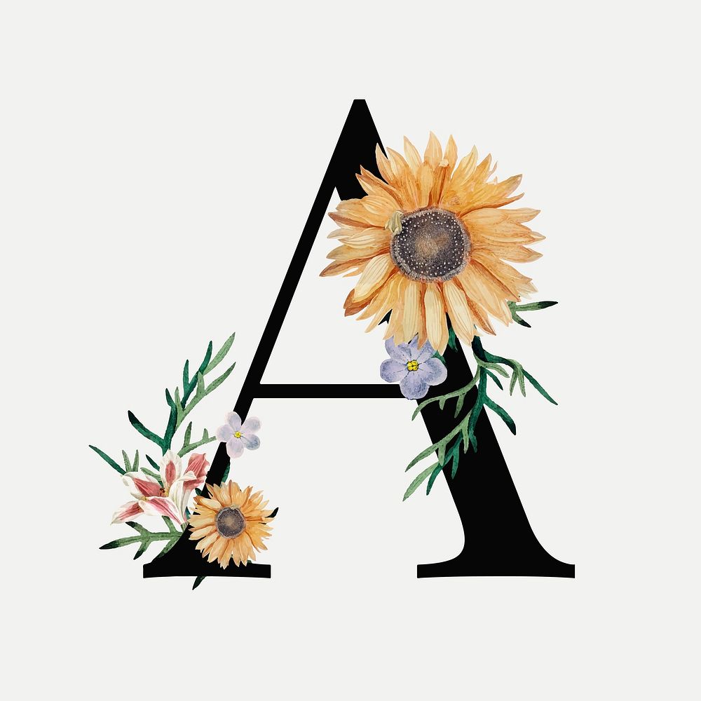 Floral alphabet A vector typography