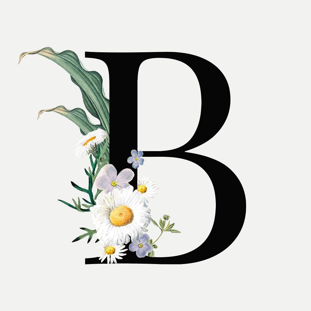 Flower alphabet b vector letter