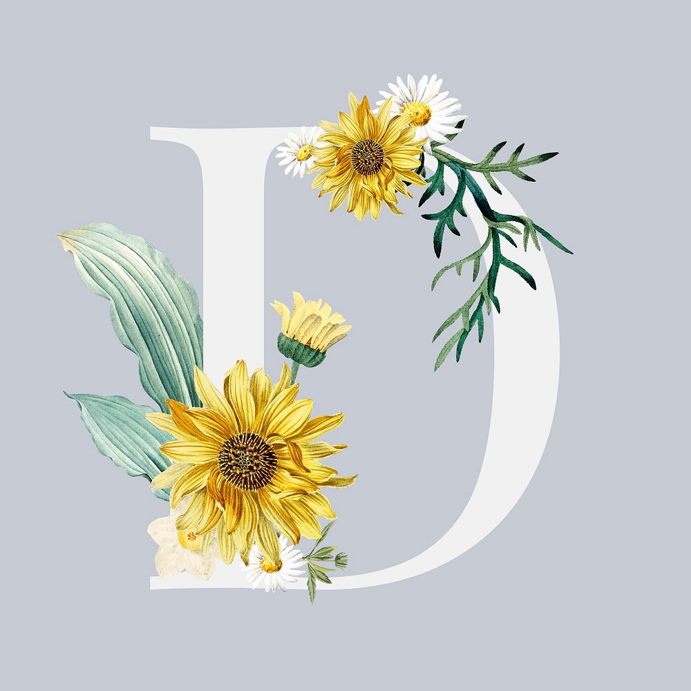 D floral alphabet lettering psd