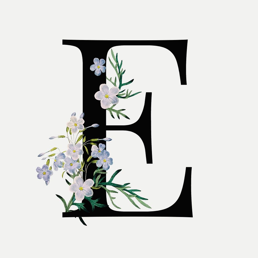 Floral letter e vector lettering
