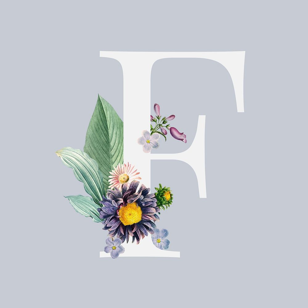 Summer alphabet F psd floral typography