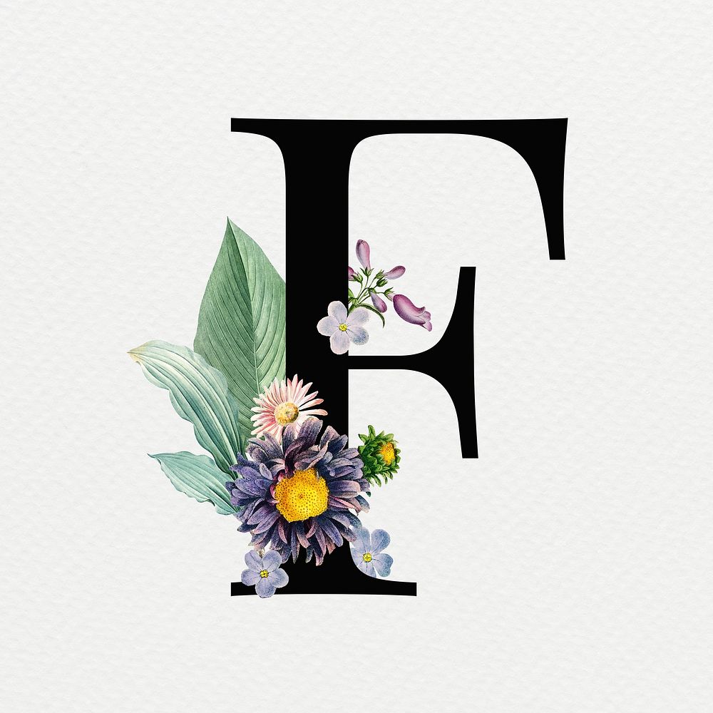 F floral alphabet lettering psd