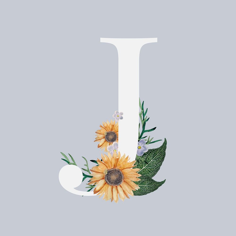 Letter J psd vintage floral font