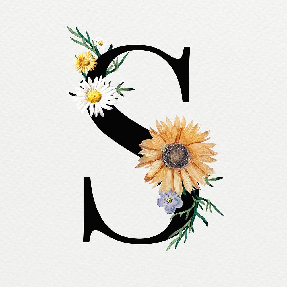 Summer alphabet S psd floral typography