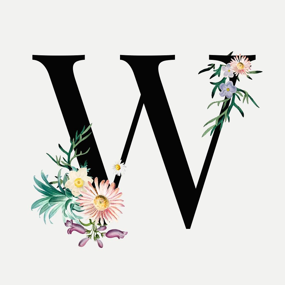 Botanical alphabet w vector lettering