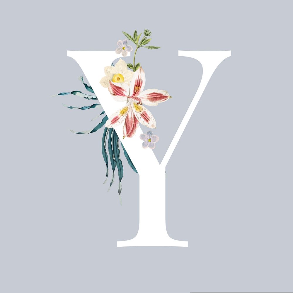 White alphabet Y decorated with hand drawn lily flowers vector