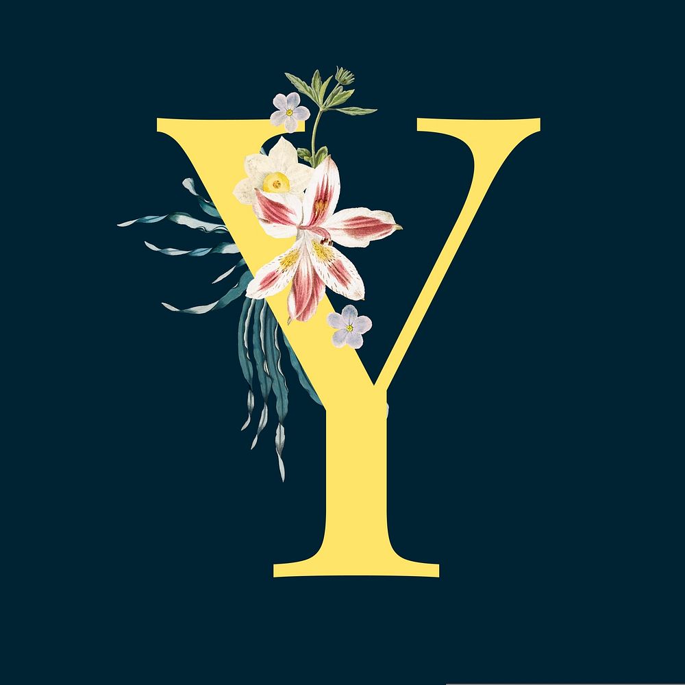 Yellow alphabet Y decorated with hand drawn lily flowers vector
