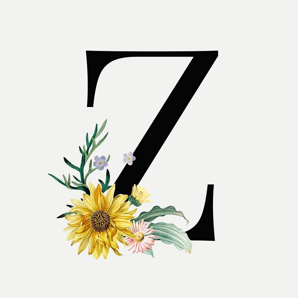 Floral alphabet z vector typography