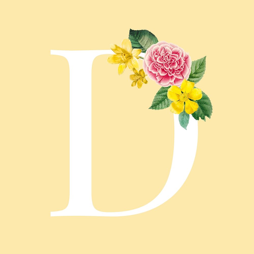 Floral capital letter D alphabet vector