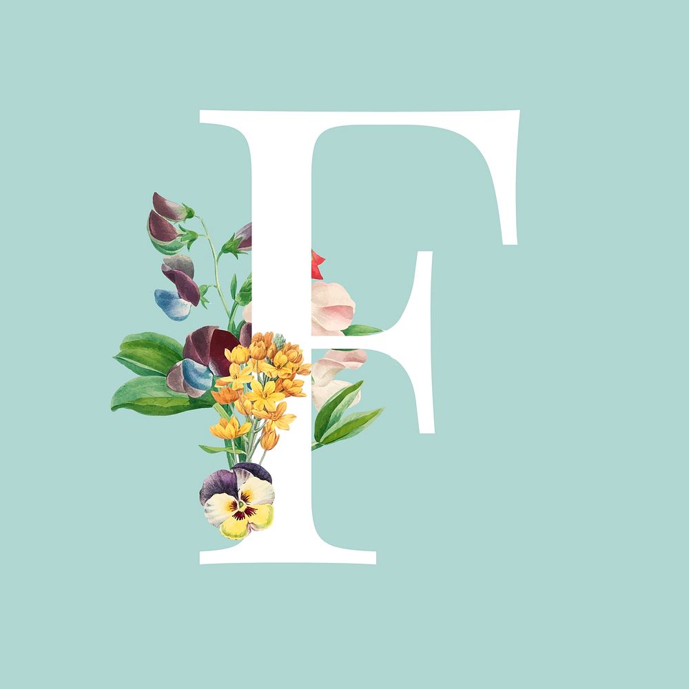 Floral capital letter F alphabet vector