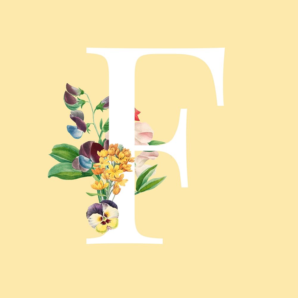 Floral capital letter F alphabet vector