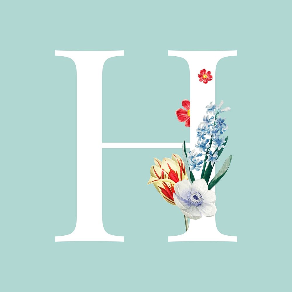 Floral capital letter H alphabet vector
