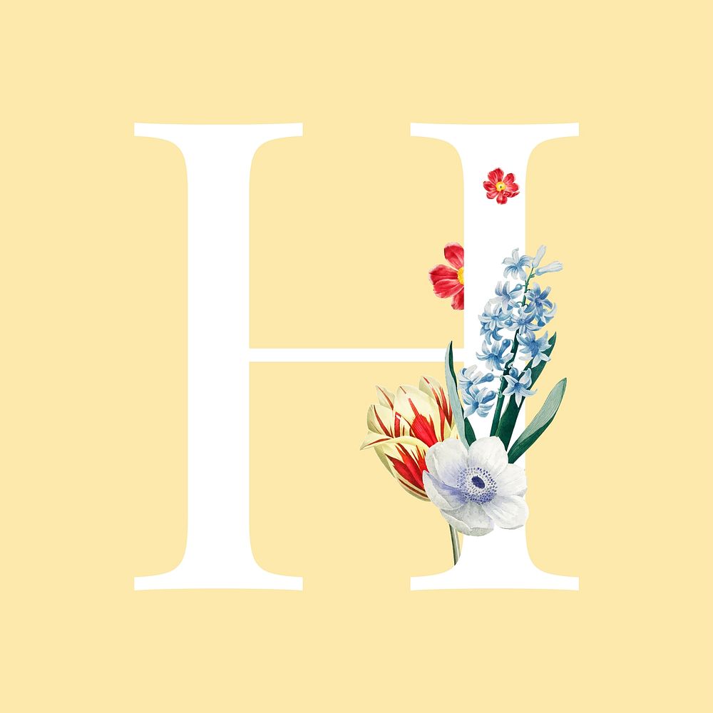 Floral capital letter H alphabet vector