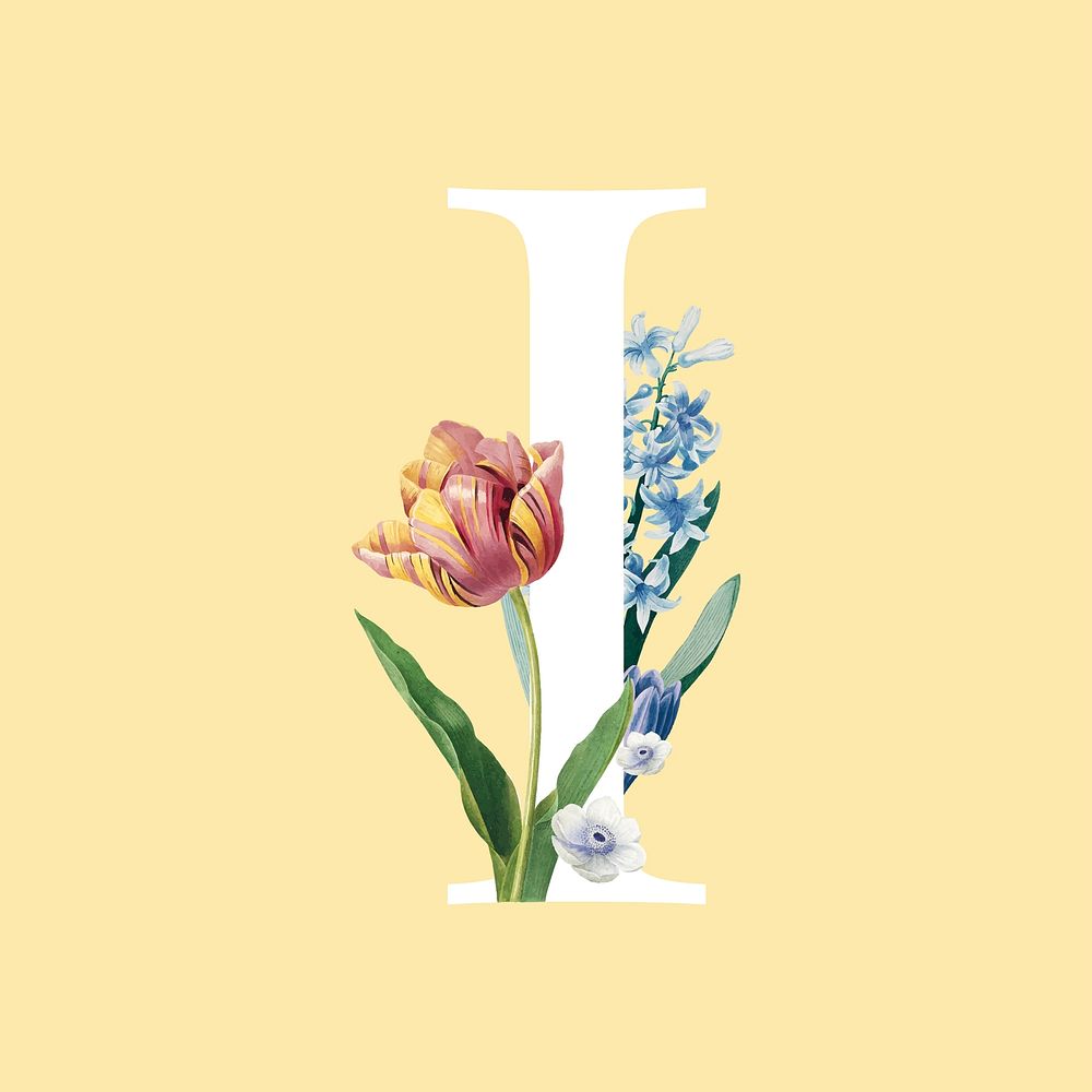 Floral capital letter I alphabet vector