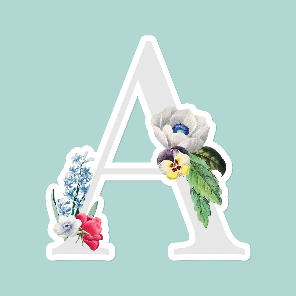 Flower decorated capital A letter sticker vector