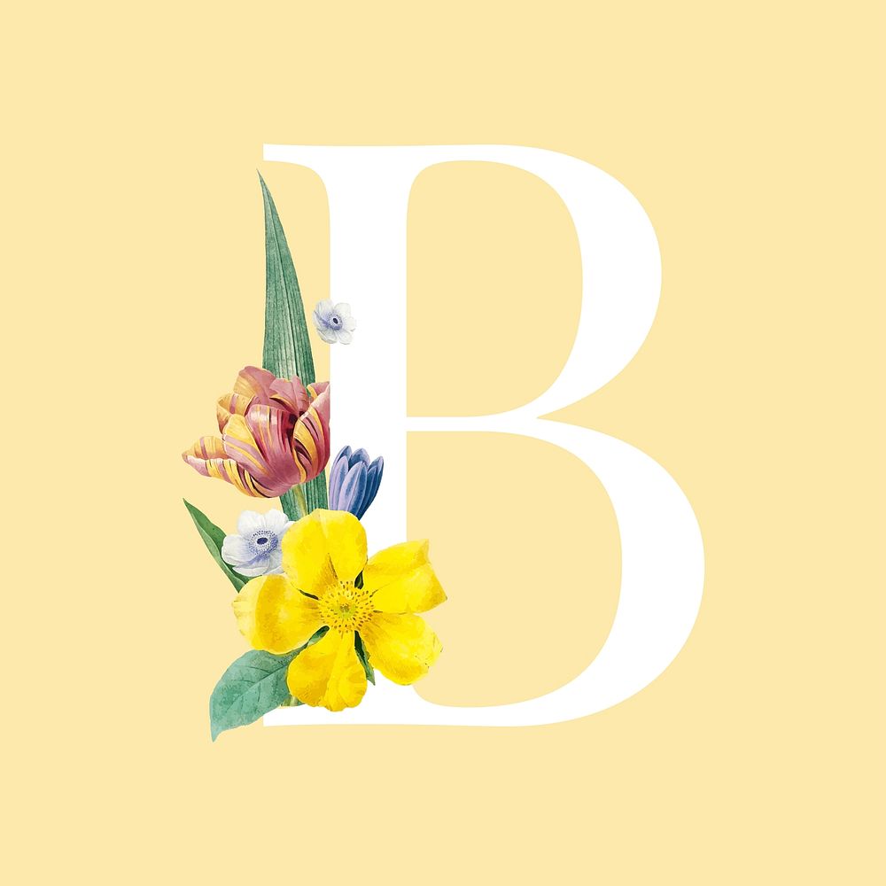Floral capital letter B alphabet vector