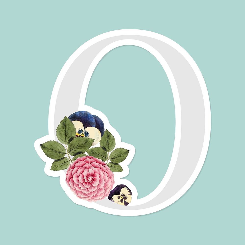 Flower decorated capital letter O sticker vector