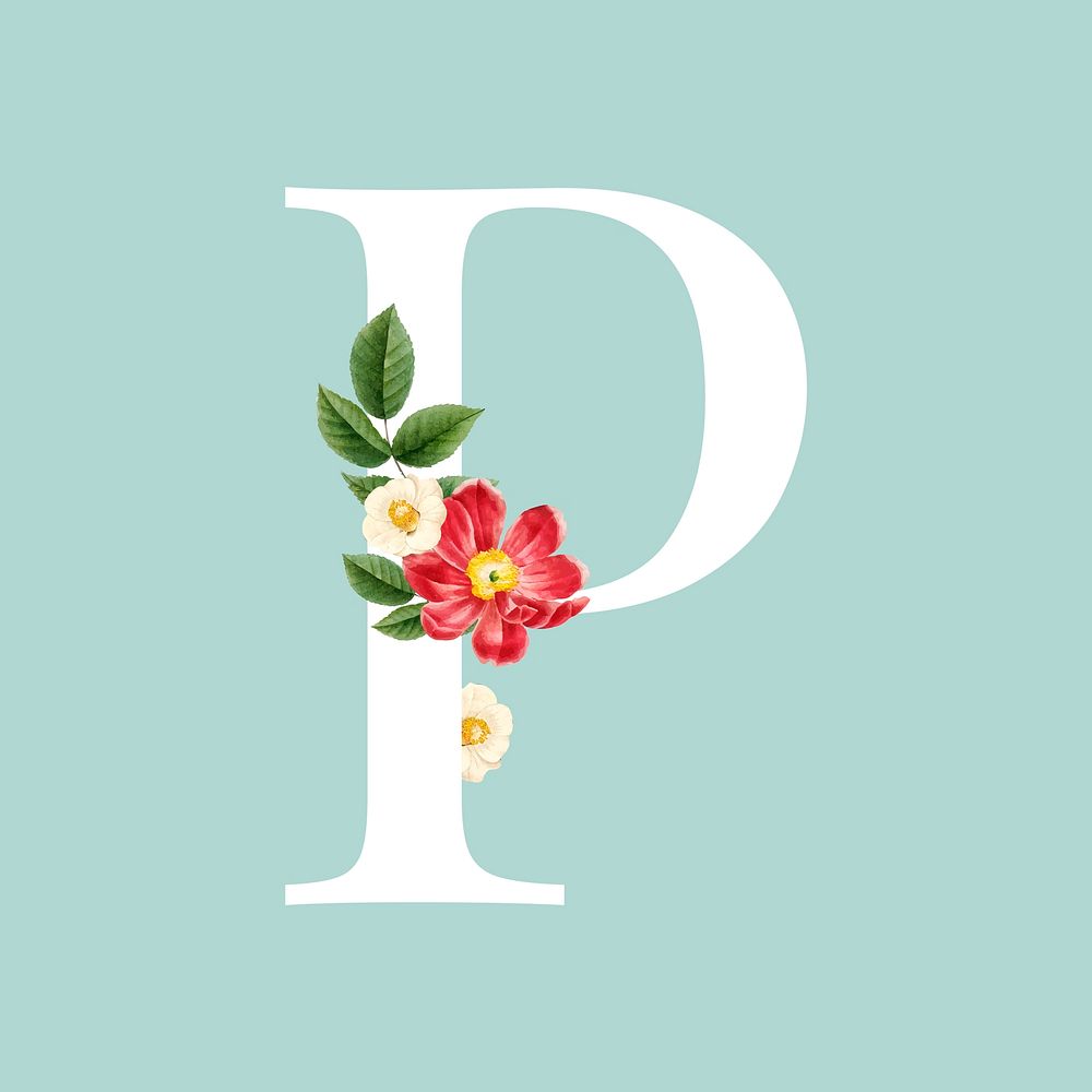 Floral capital letter P alphabet vector
