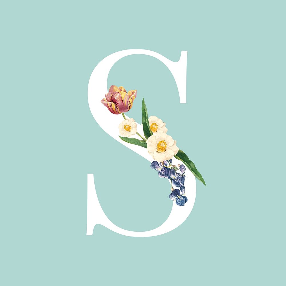 Floral capital letter S alphabet vector