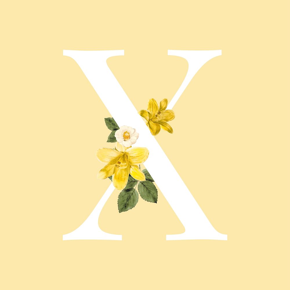 Floral capital letter X alphabet vector