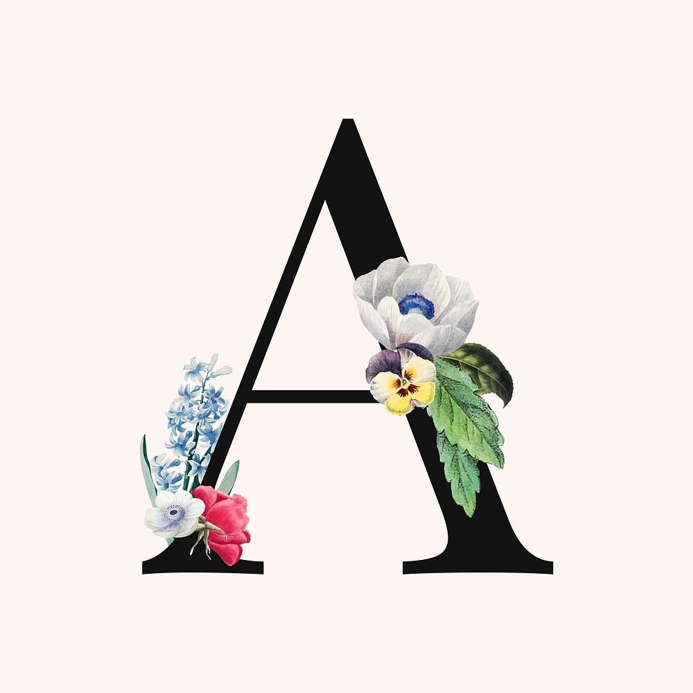 Flower decorated capital letter A typography vector