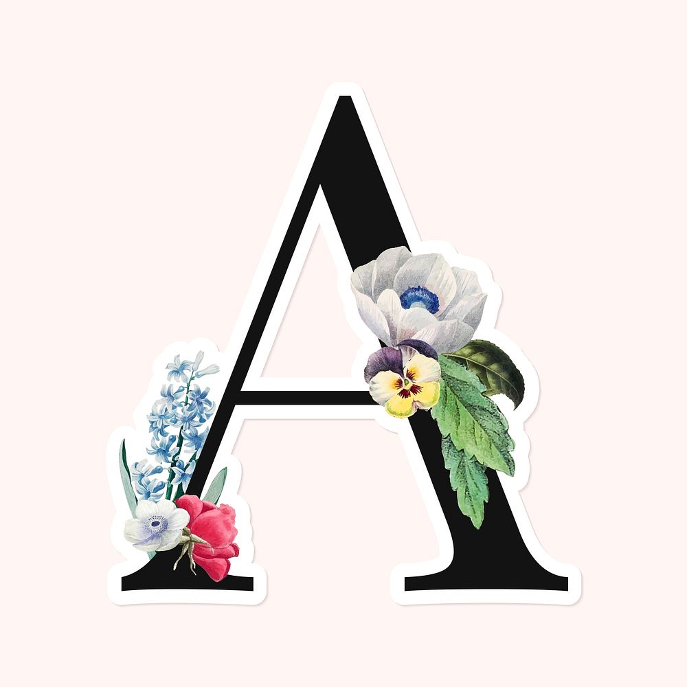 Flower decorated capital letter A sticker vector