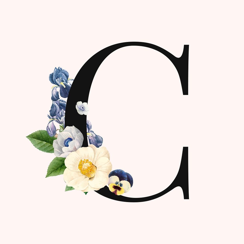 Flower decorated capital letter C typography vector