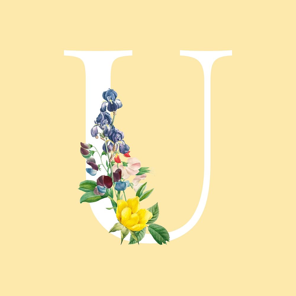 Floral capital letter U alphabet vector