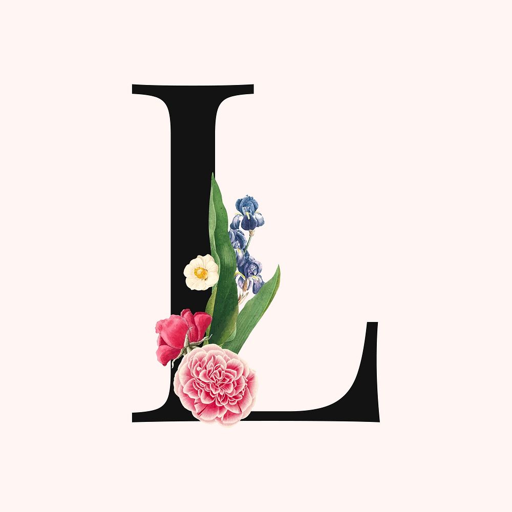 Flower decorated capital letter L typography vector