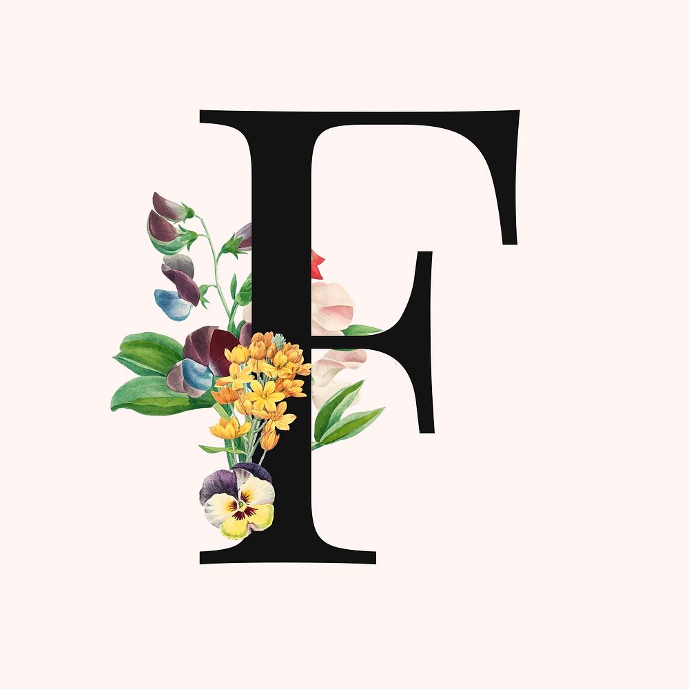 Flower decorated capital letter F typography vector