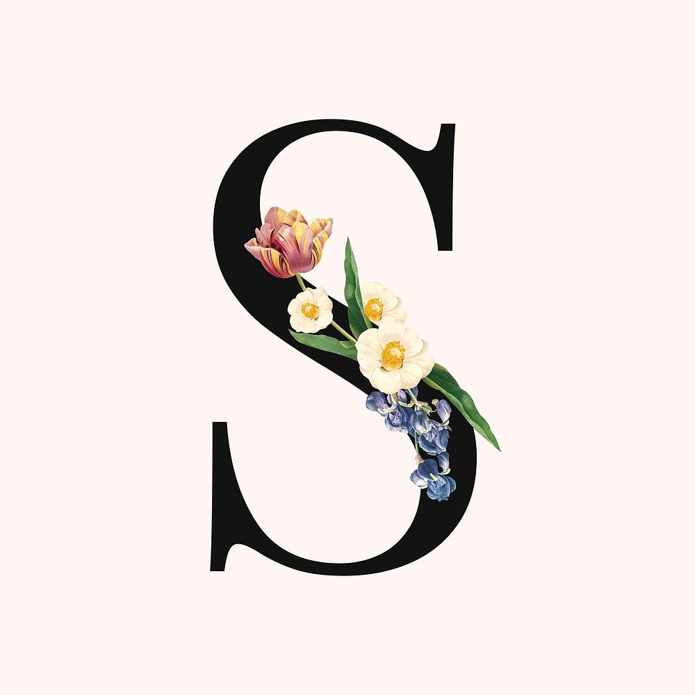 Flower decorated capital letter S typography vector
