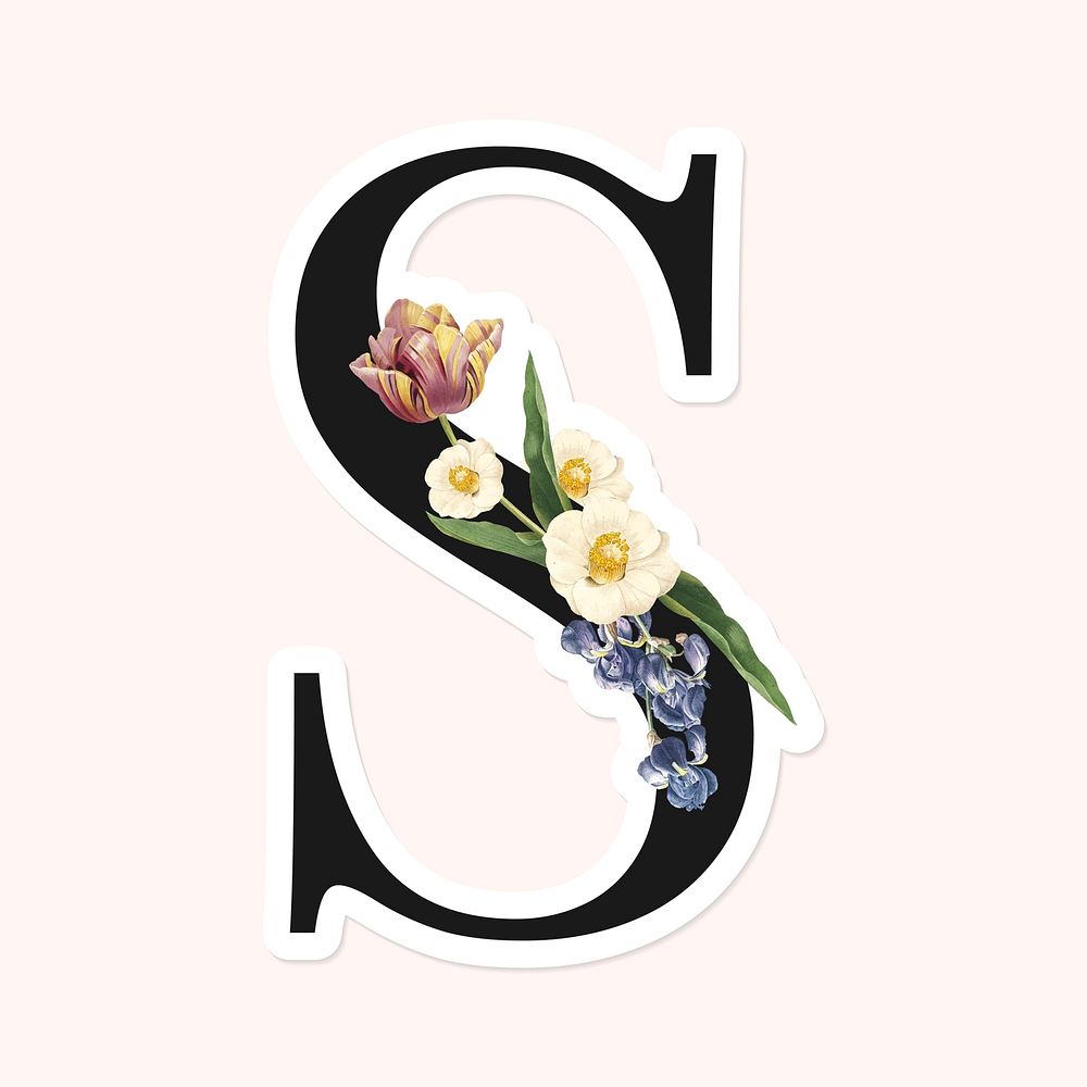 Flower decorated capital letter S sticker vector