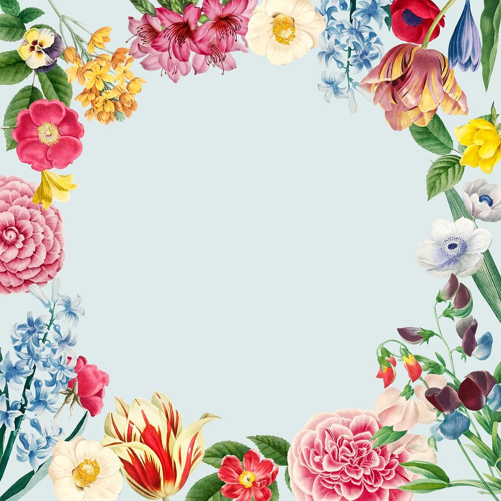 Colorful summer flower decorated round frame design element