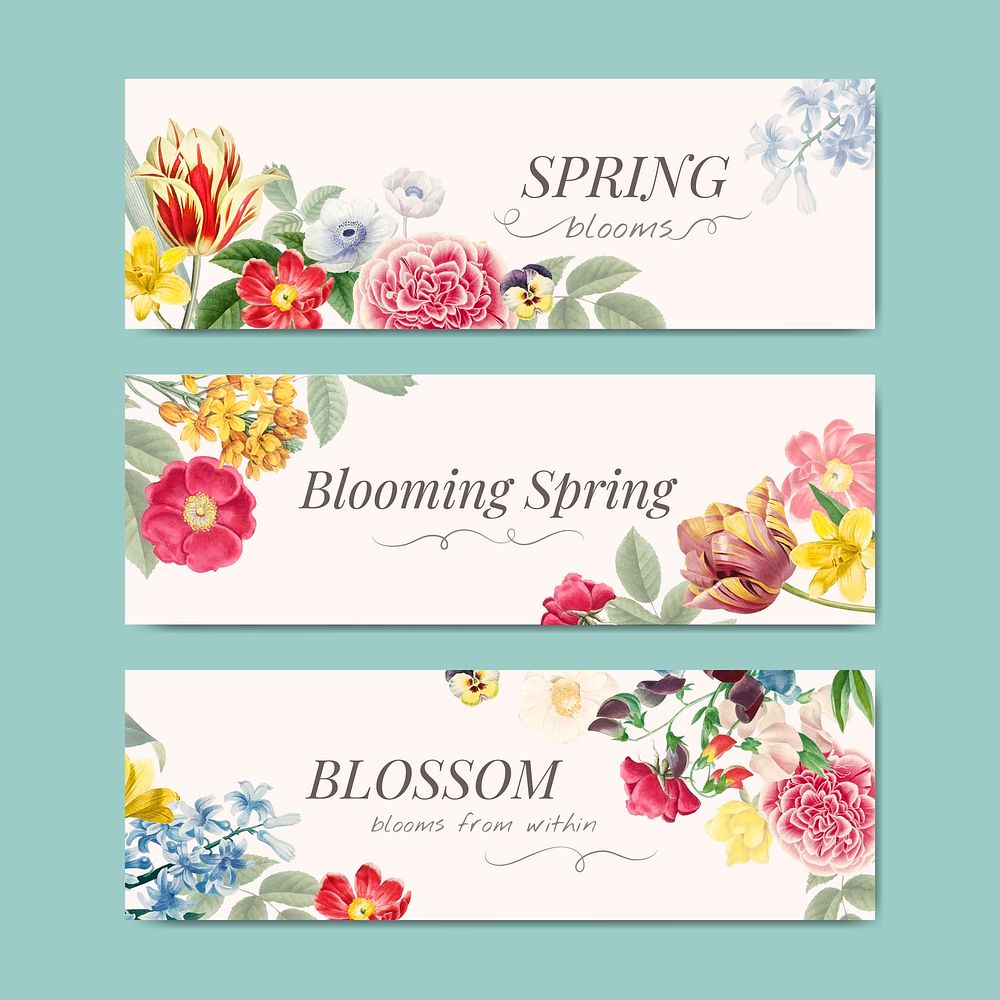Floral wedding invitation banner set vector