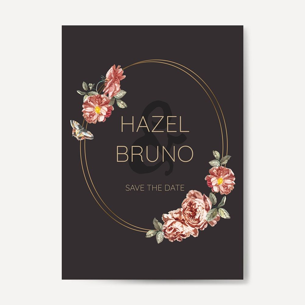 Floral wedding invitation card template vector