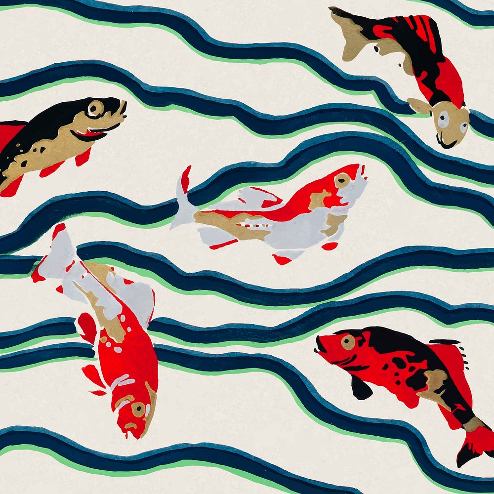 Carp fish art deco background, vintage pattern vector