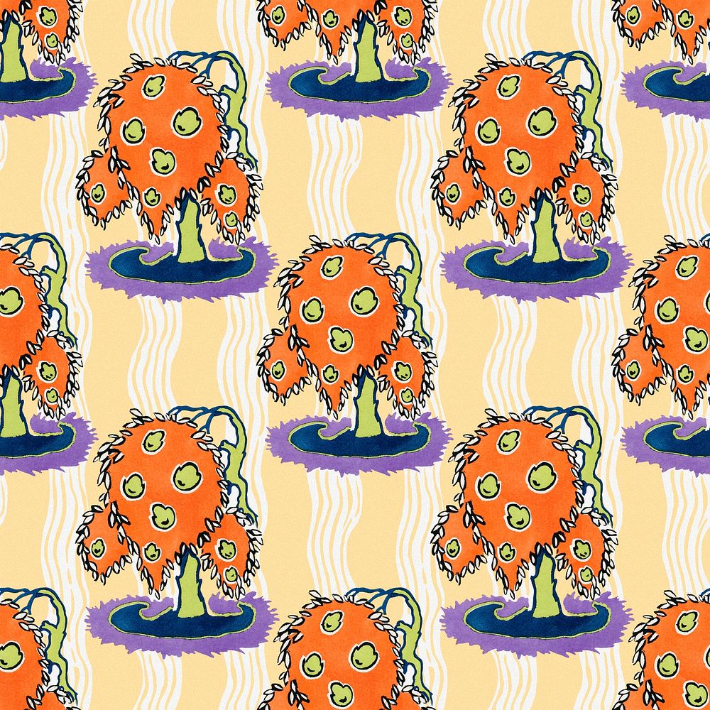 Botanical seamless pattern, orange background psd